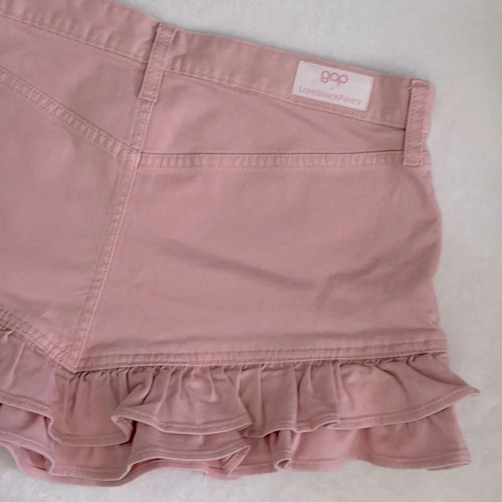 {NWT} GAP x LoveShackFancy | Stretch Denim Ruffle Hem Mini Skirt Pink (29/8P) - Picture 13 of 16